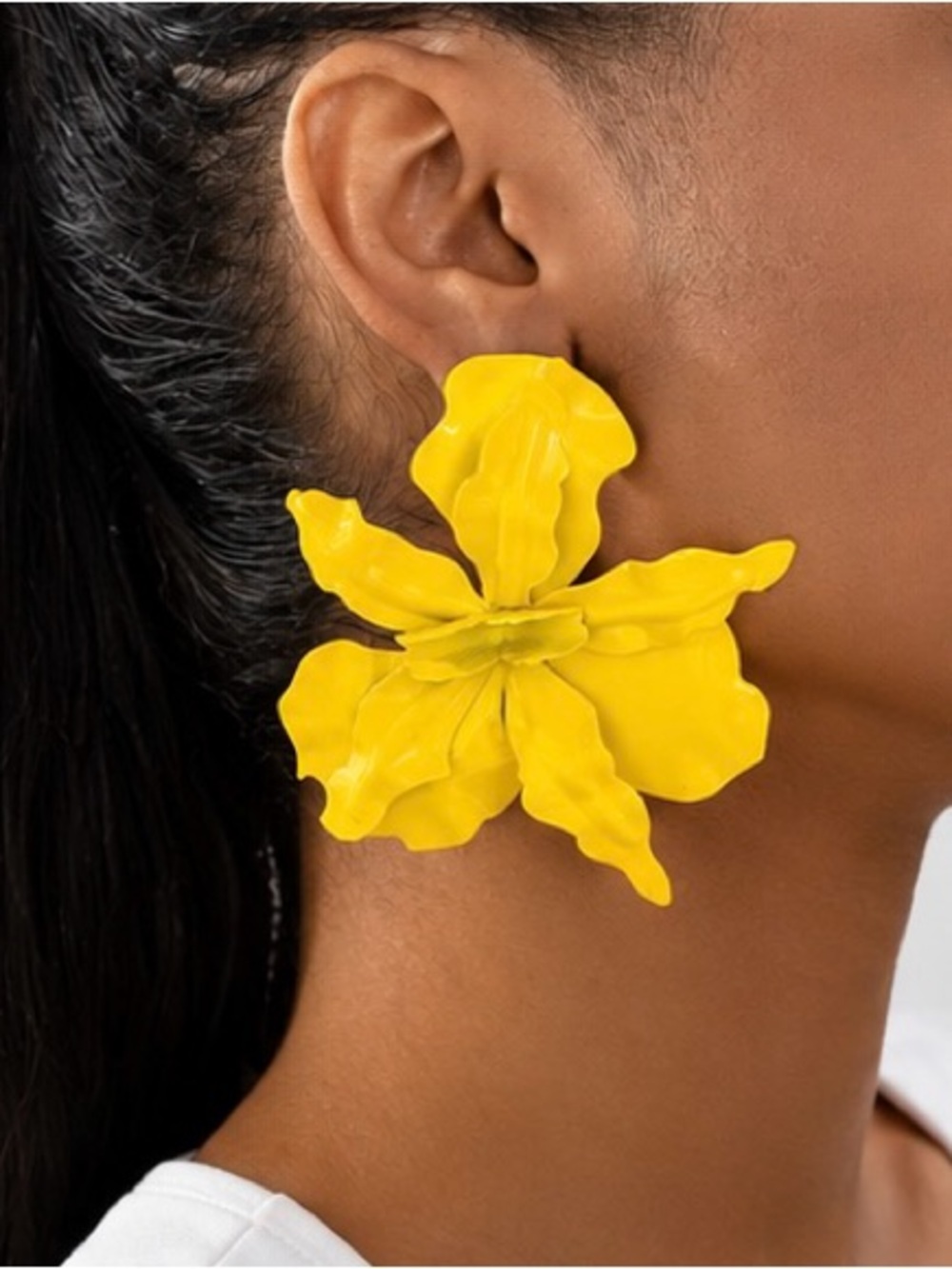 Oversized Yellow Floral Statement Earrings Bold Flower Petal Dangles